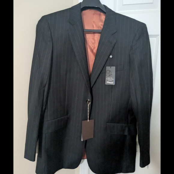 NWT-Black stripped TM Lewin Suit by Vitale  Barberis Canonico Size36R - Picture 1 of 16